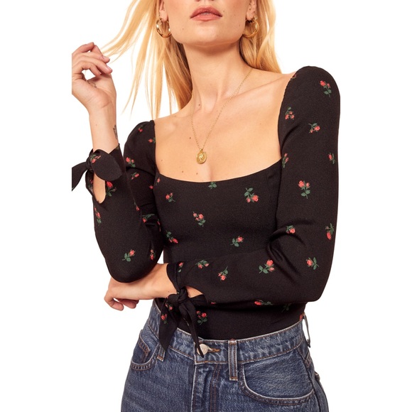 Reformation Kemmy Blouse Rose Print Lancaster - Picture 3 of 3